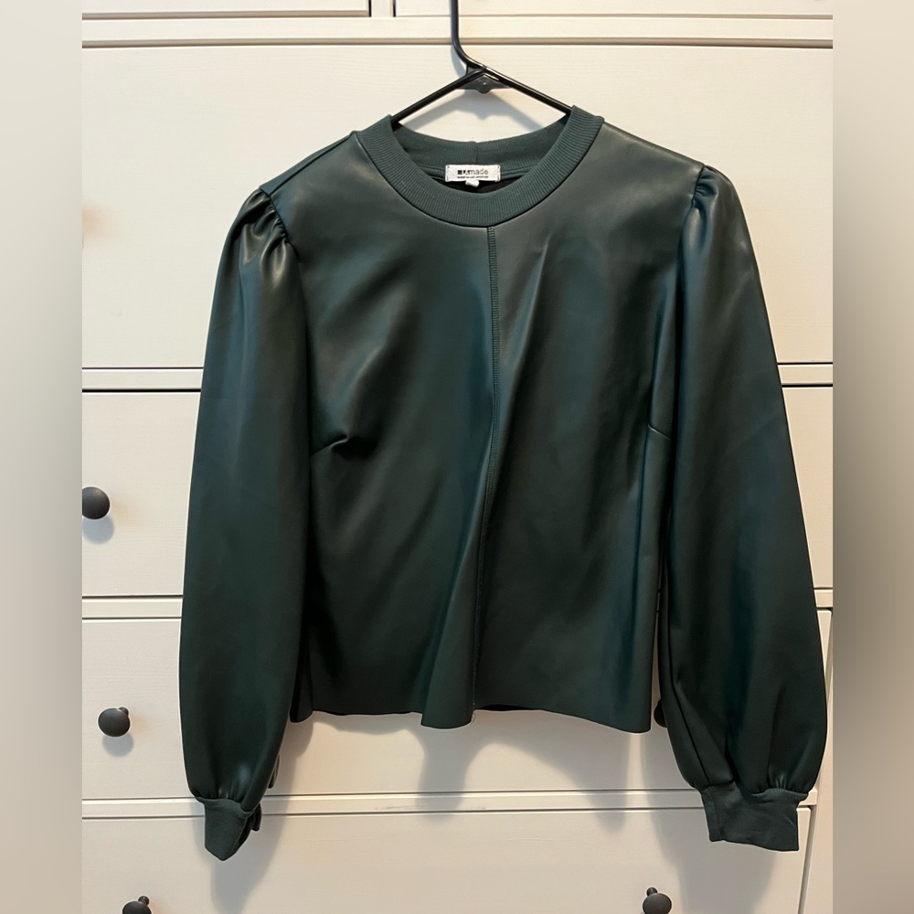 LA Made Faux Leather Long Sleeve Top